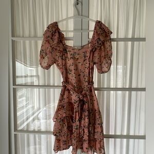Loveshack Fancy Amelia Coral Floral Dress Size 6